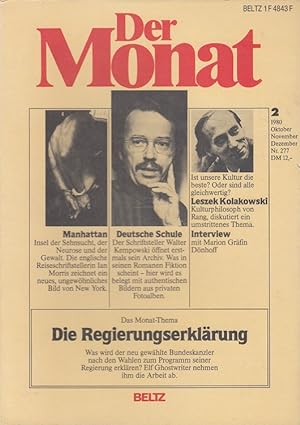 Seller image for Die Regierungserklrung - Der Monat 277 Heft 2/1980 hrsg. von Melvin J. Lasky / for sale by Versandantiquariat Nussbaum
