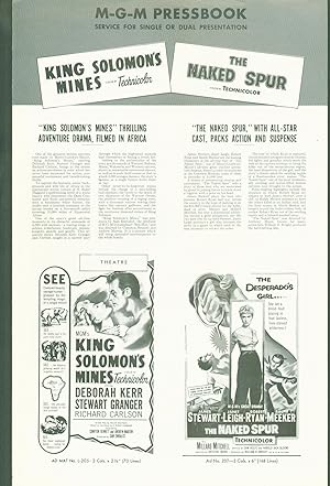 'King Solomon's Mines' and 'The Naked Spur' (pressbook, for single or dual presentation)