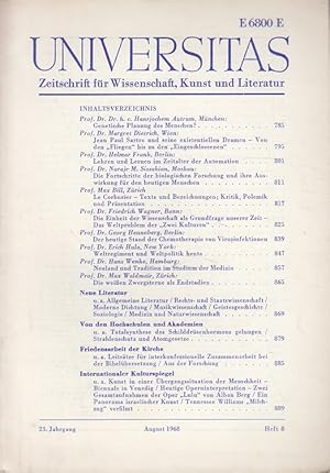 Immagine del venditore per Universitas 23. Jahrgang 1968 - Heft 8 - Zeitschrift fr Wissenschaft, Kunst und Literatur venduto da Versandantiquariat Nussbaum