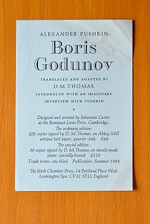 Imagen del vendedor de Prospectus for Boris Godunov a la venta por Woodbridge Rare Books