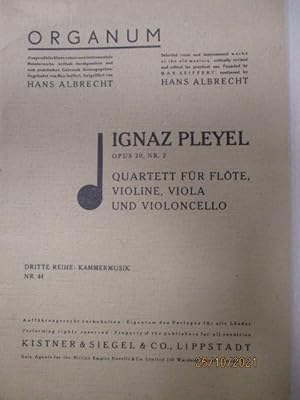 Bild des Verkufers fr Opus 20, Nr. 2 Quartett fr Flte, Violine, Viola und Violoncello. Organum. Ausgewhlte ltere vokale und instrumentale Meisterwerke, kritisch durchgesehen und zum praktischen Gebrauch herausgegeben. Begrndet von Max Seiffert, fortgefhrt von Hans Albrecht. Dritte Reihe: Kammermusik Nr. 44. zum Verkauf von Antiquariat Heubeck