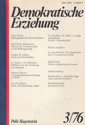 Bild des Verkufers fr Demokratische Erziehung 2. Jahrgang Heft 3/76 zum Verkauf von Versandantiquariat Nussbaum