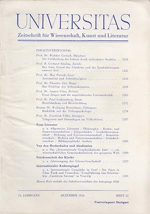 Immagine del venditore per Universitas 11. Jahrgang 1956 - Heft 12 - Zeitschrift fr Wissenschaft, Kunst und Literatur venduto da Versandantiquariat Nussbaum