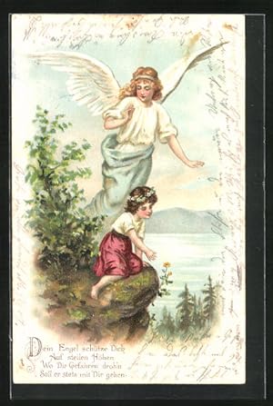 Bild des Verkufers fr Prge-Ansichtskarte Schutzengel behtet Mdchen am Abgrund zum Verkauf von Bartko-Reher