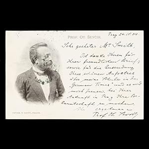 Seller image for Otakar ?ev?k, violinist and influential pedagogue: autograph note, signed, on a postcard featuring a portrait of himself. Sent from Prague, and addressed to a music critic in Berlin, April 1904. for sale by Douglas Stewart Fine Books