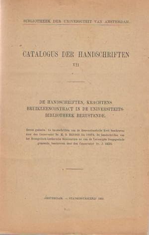 Catalogus der handschriften VII. De handschriften, krachtens bruikleencontract in de Universiteit...