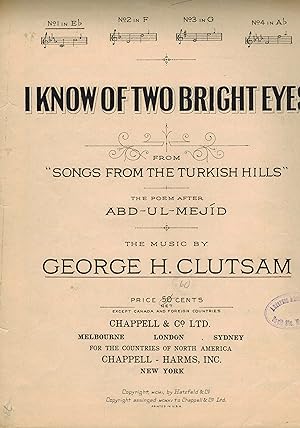 I Know of Two Bright Eyes - Vintage sheet Music in E Flat Frm Songs from the Turkish Hills