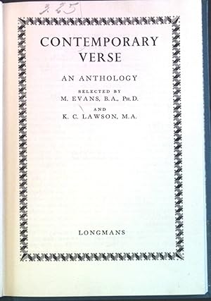 Bild des Verkufers fr Contemporary Verse. An Anthology. zum Verkauf von books4less (Versandantiquariat Petra Gros GmbH & Co. KG)