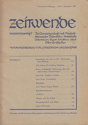 Bild des Verkufers fr Zeitwende 19. Jahrgang Heft 3/1947 zum Verkauf von Versandantiquariat Nussbaum