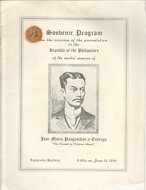 Seller image for Souvenir Program on the Occasion of the Presentation to the Republic of the Philippines of the Mortal Remains of Jose MAria Panganiban y Enverga. for sale by Asia Bookroom ANZAAB/ILAB