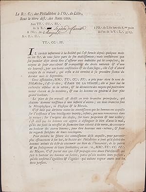 Lettre signée - Création de la loge des Philatèthes, Grand Orient, à Lille.
