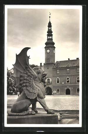 Ansichtskarte Mähr. Trübau, Goetheplatz mit Rathaus