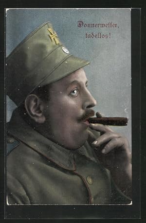 Ansichtskarte Landsturm-Soldat raucht eine Zigarre