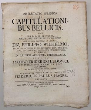 Seller image for Dissertatio Juridica De Capitulationibus Bellicis. Recusa. for sale by Buch & Consult Ulrich Keip