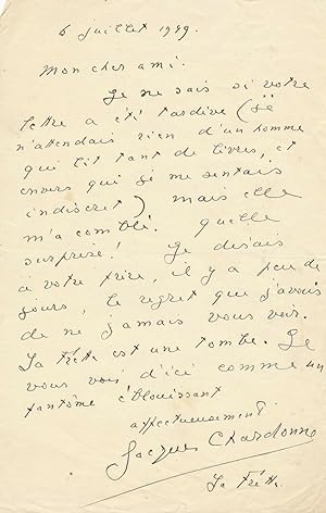 Jacques CHARDONNE lettre autographe signée un "Fantôme Eblouissant" 1949