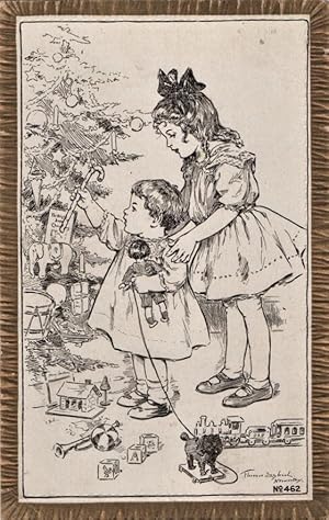 Seller image for Christmas postcard: Decorating the Tree for sale by Mobyville