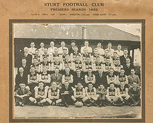 A vintage photograph of the 'Sturt Football Club, Premiers Season 1932. Played 20 Won 12 Lost 7 D...