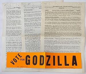 End Johnson's War! Vote For Godzilla! [three issues of the newsletter, with bumpersticker]