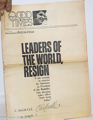 Imagen del vendedor de Good Times: universal life/ bulletin of the Church of the Times; vol. 2, #17, April 30, 1969: Leaders of the World Resign a la venta por Bolerium Books Inc.