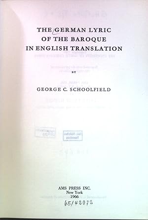 The German Lyric of the Baroque in English Translation.