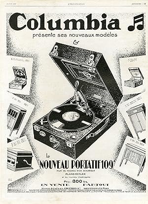 "PORTATIF 109 COLUMBIA" Annonce originale entoilée parue dans L'ILLUSTRATION du 8 Juin 1929