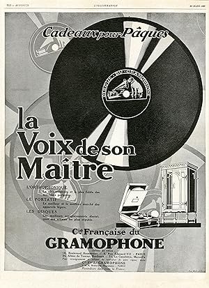 "LA VOIX DE SON MAITRE" Annonce originale entoilée parue dans L'ILLUSTRATION du 23 Mars 1929