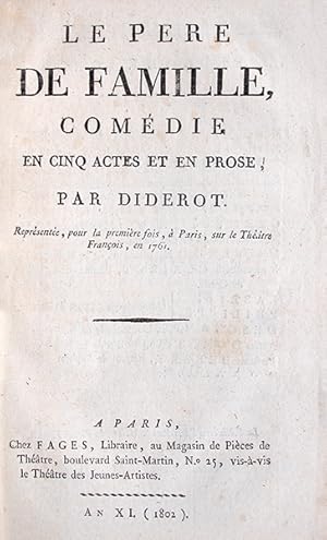 Image du vendeur pour Le pre de famille, comdie en cinq actes et en prose. Reprsente,pour la premire fois, sur le Thtre Franois, en 1761. mis en vente par Librairie HATCHUEL