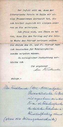 Maschinenschriflticher Brief mit eigenhändiger Unterschrift. Datiert Berlin, 1. Febr. 1907.