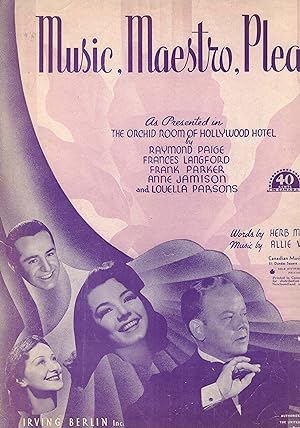 Music maestro Please - Vintage sheet Music from the Orchid Room of the Hollywood Hotel