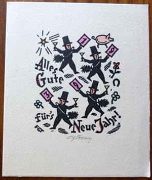 F. G. Tobler, kolorierter Original-Holzschnitt Alles Gute für s Neue Jahr 1939 , mit Bleistift si...
