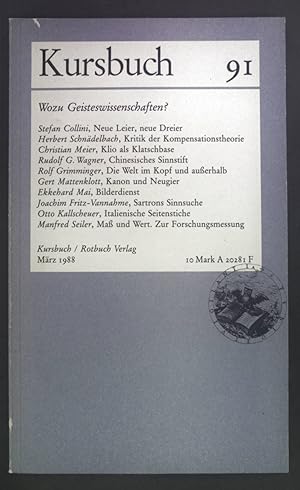 Imagen del vendedor de Kursbuch 91: Wozu Geisteswissenschaften? a la venta por books4less (Versandantiquariat Petra Gros GmbH & Co. KG)