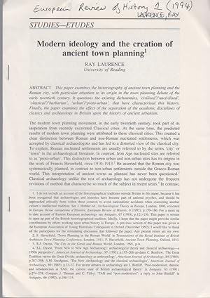 Bild des Verkufers fr Modern ideology and the creation of ancient town planning. [From: European Review of History / Revue europenne d'histoire, Vol. 1, 1994]. zum Verkauf von Fundus-Online GbR Borkert Schwarz Zerfa