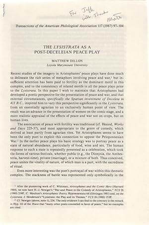 The Lysistrata as a Post-Deceleian Paece Play. [From: Transactions of the American Philological A...