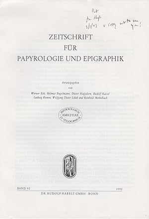 Bild des Verkufers fr Helikaon (Sophocles, fr. 10e, 8; fr. 210, 47-53). [From: Zeitschrift fr Papyrologie und Epigraphik, Bd. 92, 1992]. zum Verkauf von Fundus-Online GbR Borkert Schwarz Zerfa