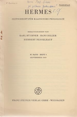 Bild des Verkufers fr Catulls Dichterkritik in C. 36. [Aus: Hermes, 87. Bd., Heft 3, September 1959]. zum Verkauf von Fundus-Online GbR Borkert Schwarz Zerfa