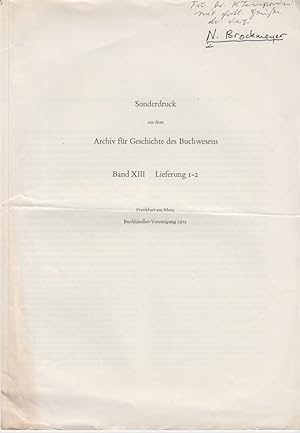 Bild des Verkufers fr Die soziale Stellung der "Buchhndler" in der Antike. [Aus: Archiv fr Geschichte des Buchwesens, Bd. 13, Lieferung 1-2]. zum Verkauf von Fundus-Online GbR Borkert Schwarz Zerfa