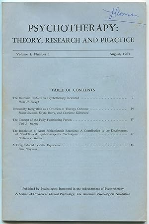 Bild des Verkufers fr Psychotherapy: Theory, Research and Practice. Volume 1, Number 1 zum Verkauf von Between the Covers-Rare Books, Inc. ABAA