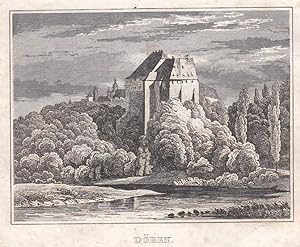 Imagen del vendedor de Schloss mit Teilansicht. Llnks im Bild der Kirchturm, im Vordergrund die Mulde. a la venta por Antiquariat Hild