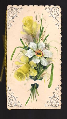 Pretty Scalloped Edge Hand Painted Daffodil Narcissi New Year Greetings Card