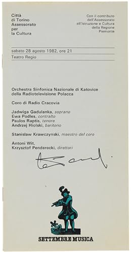 FIRMA AUTOGRAFA di entrambi, sul Programma - Settembre musica, Torino, Teatro Regio, 28 agosto 19...