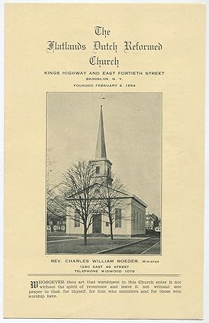 Seller image for [Program]: The Flatlands Dutch Reformed Church: Kings Highway and East Fortieth Street, Brooklyn, N.Y.: Order of Service, The Lord's Day, October 13, 1929 for sale by Between the Covers-Rare Books, Inc. ABAA