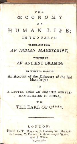 Immagine del venditore per The Oeconomy of Human Life in Two Parts Translated from an Indian Manuscript Written by an Ancient Bramin venduto da WeBuyBooks