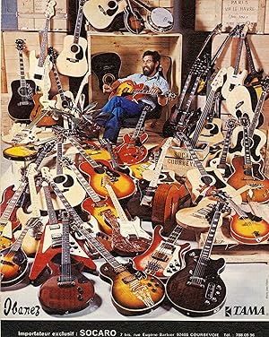 "GUITARES IBANEZ" Annonce originale entoilée / Photo Jean VILLAIN / Annonce SOCARO (années 70)