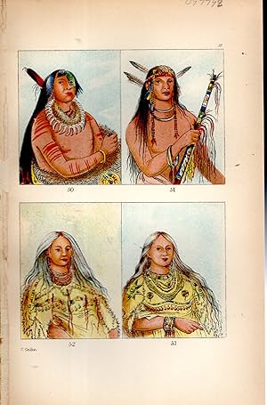 Seller image for Lithograph: "PLATE#50 (Mah-tahp-ta-); #51 (Seehk-hee-da); #52 (Sha-ko-ha) & #53 (Mi-neek-e-sunk-te-ca) .from North American Indians, Volume 1 for sale by Dorley House Books, Inc.