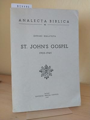 Bild des Verkufers fr St. John's Gospel, 1920-1965. A Cumulative and Classified Bibliography of Books and Periodical Literature on The Fourth Gospel. [Compiled by Edward Malatesta]. (= Analecta Biblica, 32). zum Verkauf von Antiquariat Kretzer