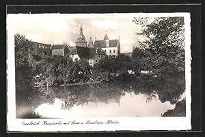 Ansichtskarte Osnabrück, Hasepartie mit Dom u. Ursulinen-Kloster