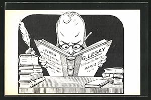 Ansichtskarte Karikatur Buchhändler G. Legay aus Paris liest in seinem Buch