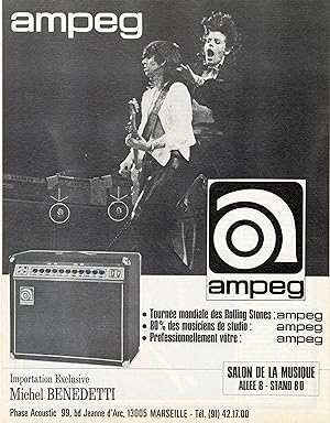 "The ROLLING STONES / AMPEG" Annonce originale entoilée années 70