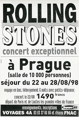 "ROLLING STONES / CONCERT EXCEPTIONNEL PRAGUE 1998" Affiche d'intérieur originale entoilée (1998)