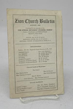 Imagen del vendedor de Zion African Methodist Episcopal Church bulletin, August 1943 a la venta por Attic Books (ABAC, ILAB)